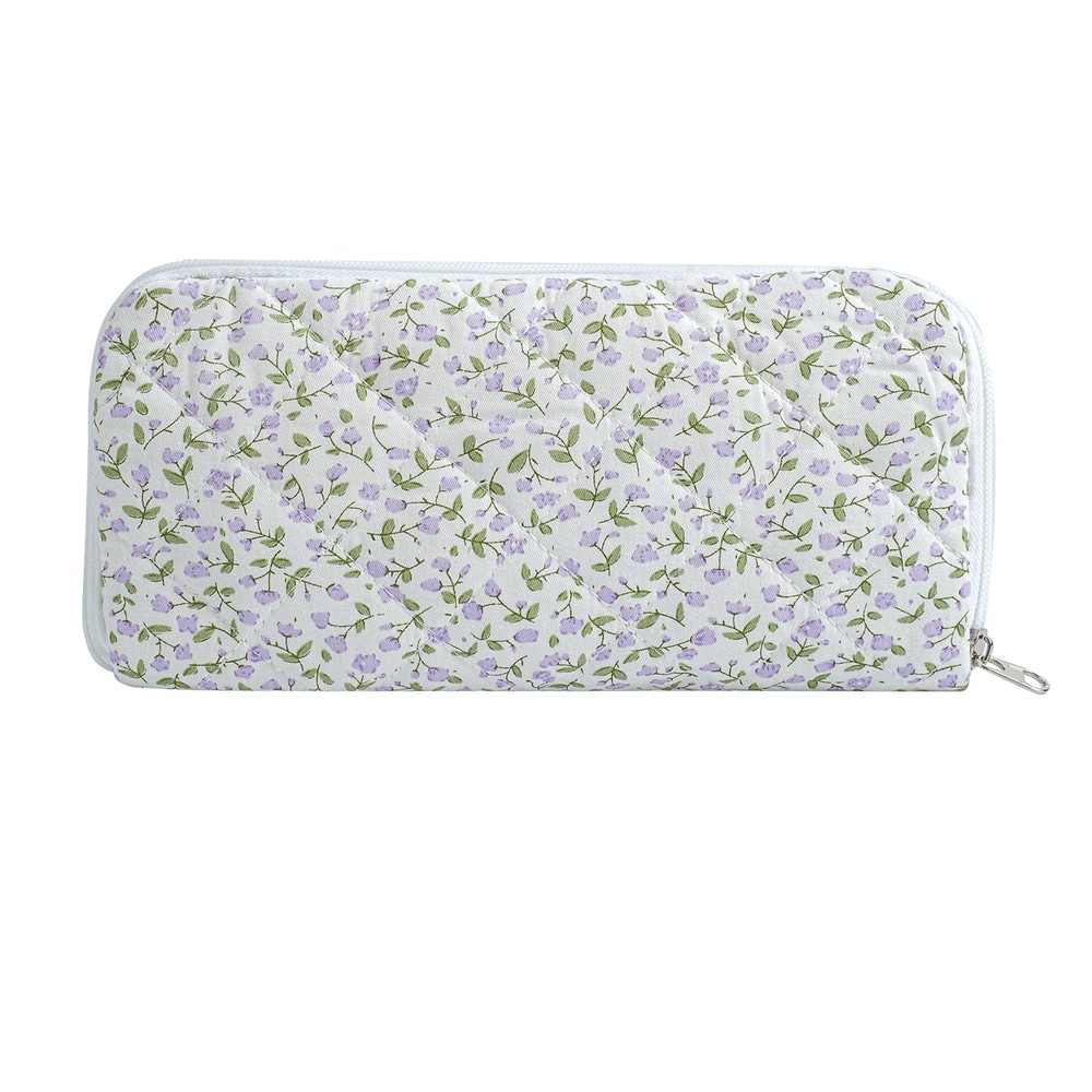 JOVAKIT Quilted Makeup Brush Holder Travel Cosmetic Bag for Purple Floral