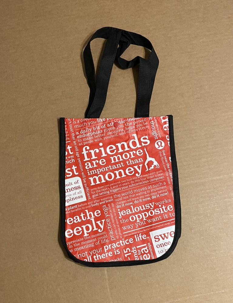 Lululemon Reusable Shopping Tote Bag Small 12″ x 9″ Red/White Manifesto Print