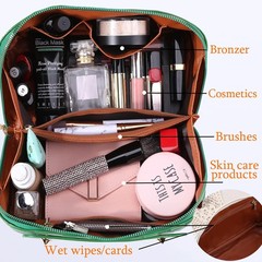 Cessfle Large Capacity Travel Cosmetic Bag Plaid Checkered Makeup 01-Green