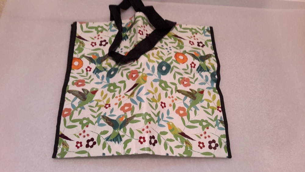 Reusable Shopping Bag Foldable Grocery Tote Floral Birds Design 16×14.5×5″