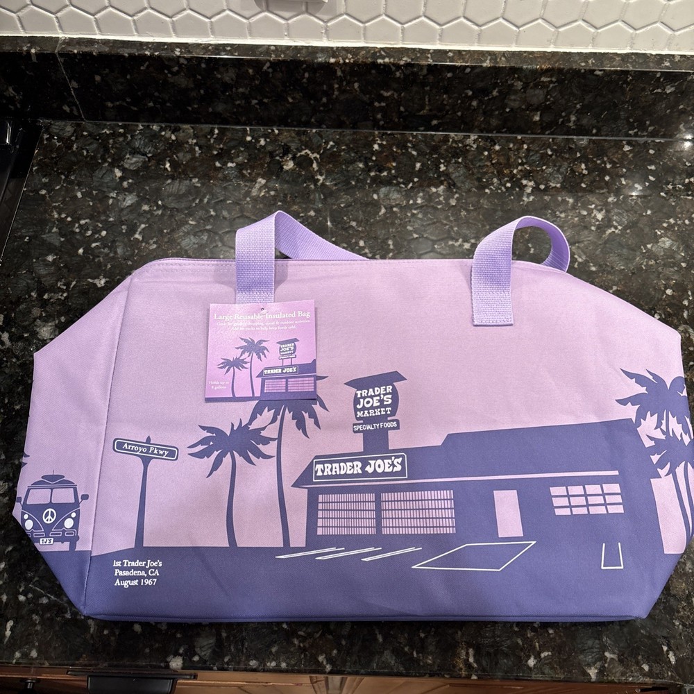 Trader Joe’s Large Insulated Tote 8 Gallon Reusable Bag NWT Purple Fast Shipping