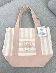 **Authentic** Trader Joe’s Mini Canvas Tote Bag Striped BEIGE 13 x 6 x 11 in