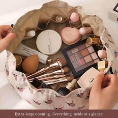 YoyoZest Large Capacity Drawstring Makeup Bag -Waterproof Oxford Milk Apricot