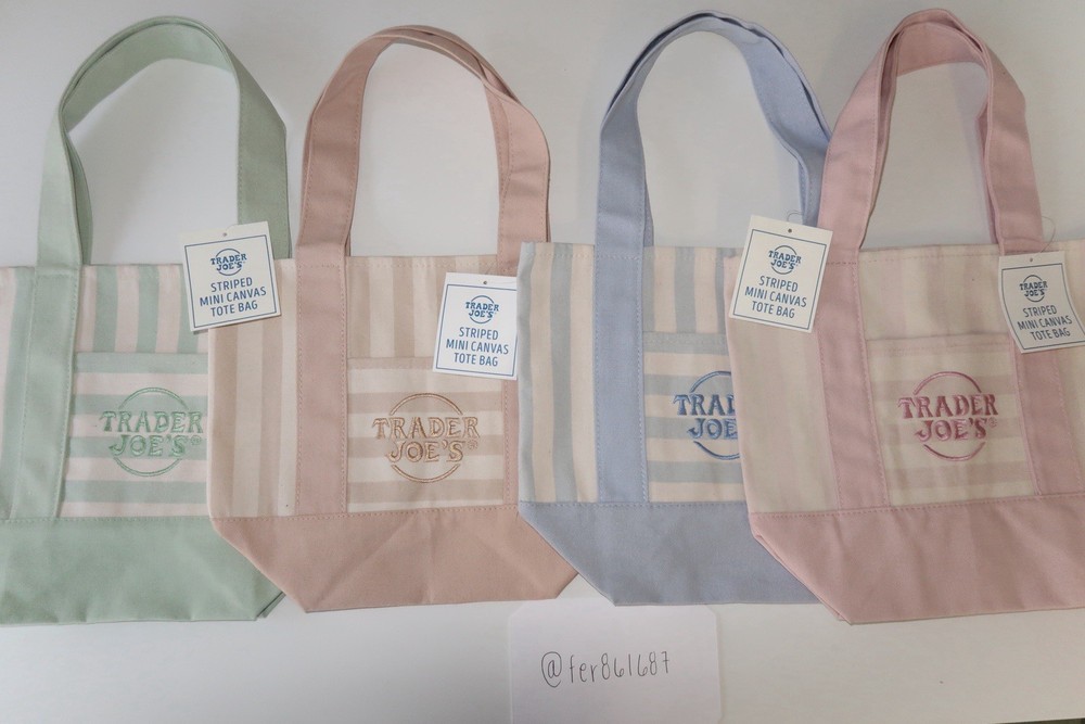 Trader Joe’s Striped Mini Multicolor Canvas Tote Bags (Set of 4)