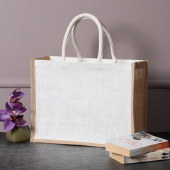 2 Pack Large Jute Tote Bags with Handles 15.8″X11.9″X5.9″, Reusable Burlap Gift