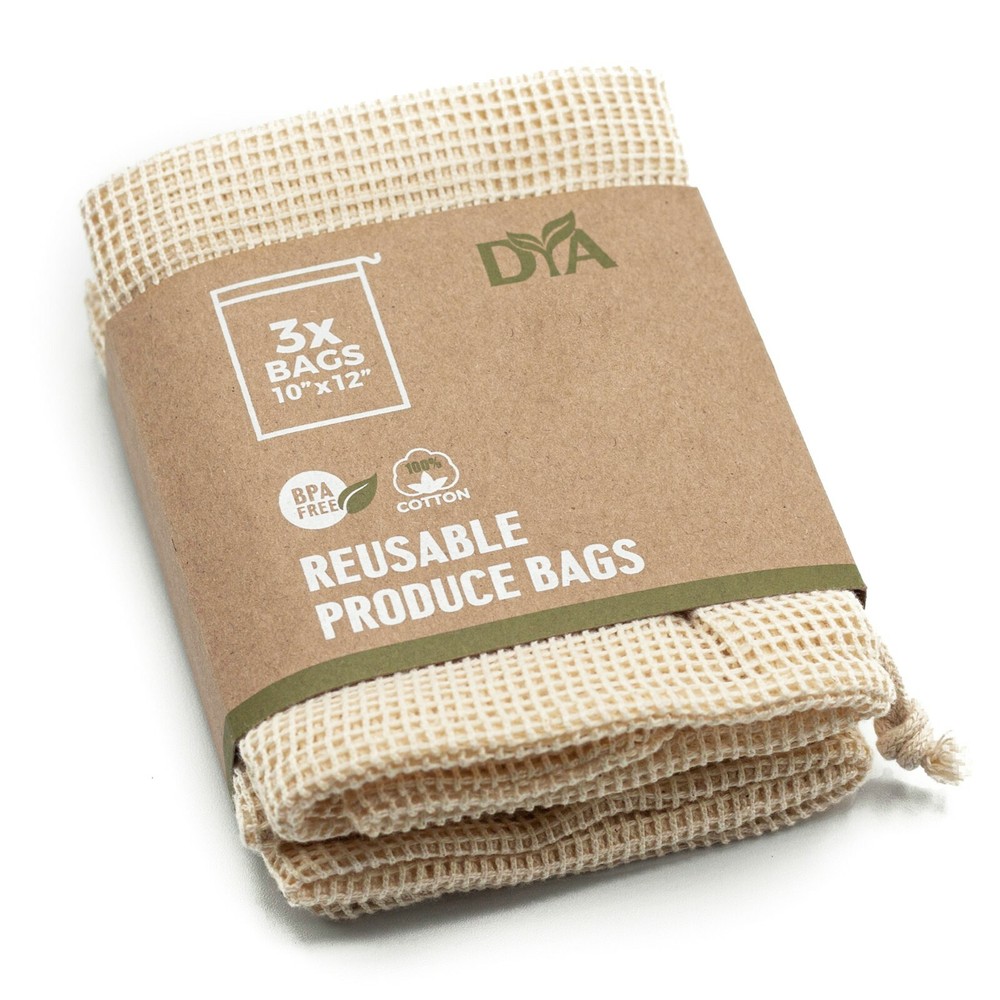 DYA Reusable Organic Cotton Produce Bags – 3PCS – No Use Of Plastic!