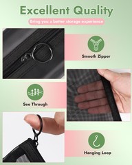 besharppin 4 Pack Mesh Cosmetic Bags, Nylon Makeup Bags Cube+Flat, Black