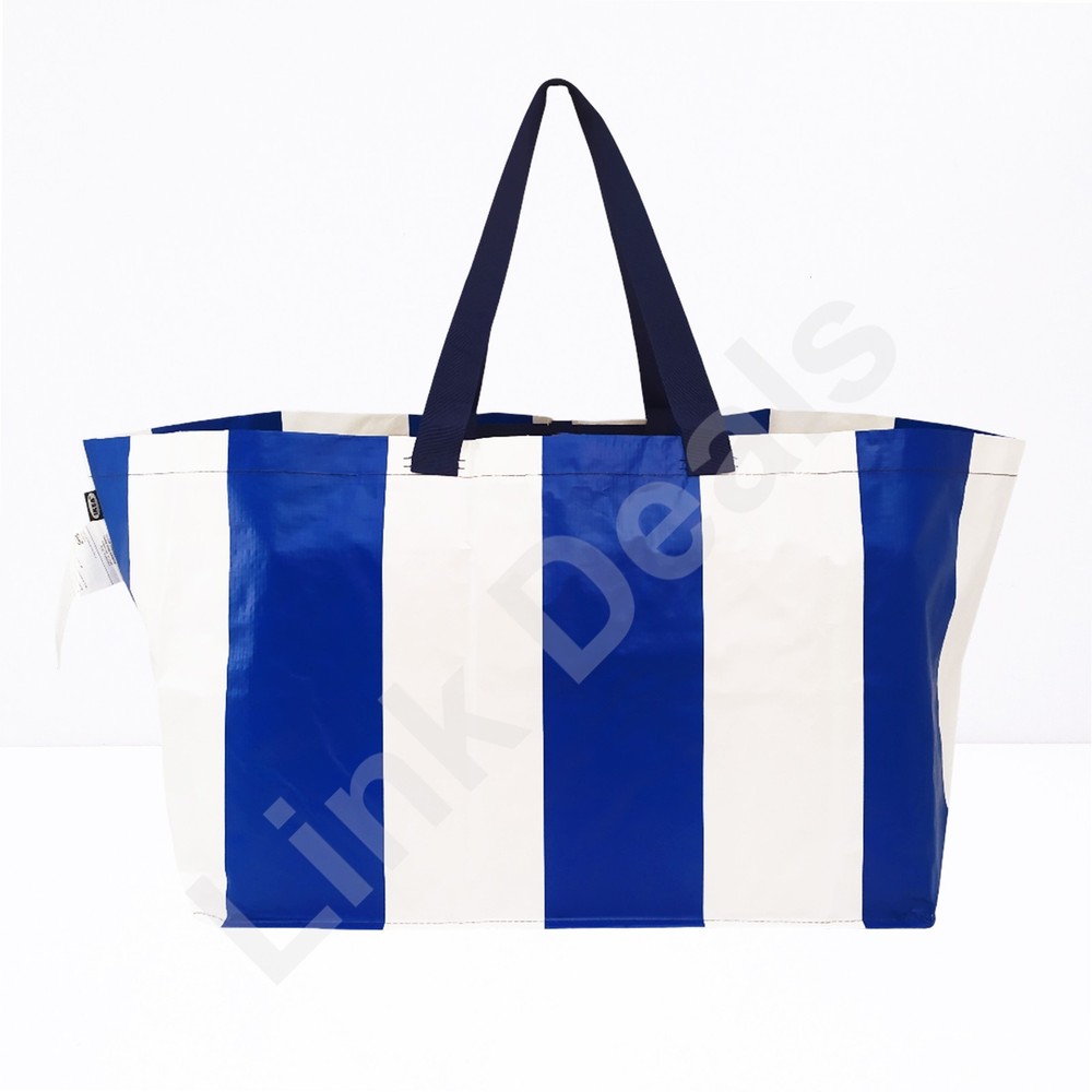 Ikea SACKKARRA Shopping Laundry Storage Large Bag White/Blue Striped 19 gallon