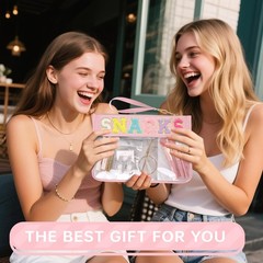 Siwara Snack Bags Clear Pouch for Travel Bag Nylon Cosmetic Pink–Snack