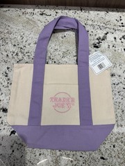 RARE MISPRINT Trader Joe’s Small Canvas Tote Bag Purple/Beige 13x6x11