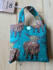 Eco Chic Lightweight Foldable Reusable Tote Shopping Bag Highland Cow Scotland