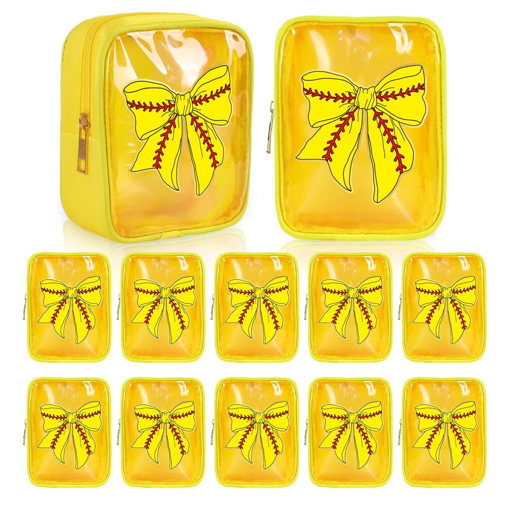 JarThenaAMCS 12Pcs Softball Bow Clear Makeup Bags Yellow Red