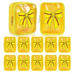 JarThenaAMCS 12Pcs Softball Bow Clear Makeup Bags Yellow Red