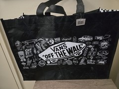 Vans Off The Wall Large Black Reusable Shopping Tote Bag 18x13x6 Open Bag