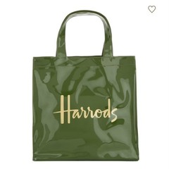 Harrods NWT | sold out small green gloss gold logo shopper tote purse lunch bag