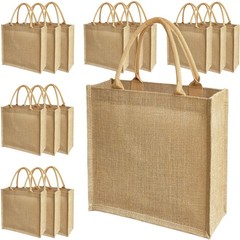GOQAGA 15pcs Reusable Burlap Bags Jute Tote Bags 12x13x7 Inches gift bag Wate…