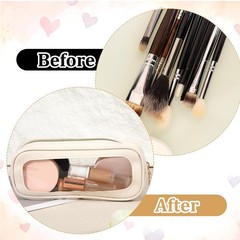 Eldraqth Small Clear Makeup Bag, PU Leather Travel Brush Bag Beige