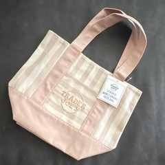 Trader Joe’s Reusable Mini Canvas Tote Bag Striped Beige Pink