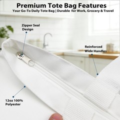 5 Pack Sublimation Tote Bags with Zipper, 12oz Heavy Duty 100% Polyester Blan…