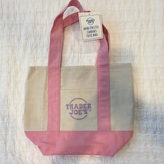 Trader Joe’s Mini Pastel Canvas Tote Bag Pink/Beige Cotton/Poly 13x10x6