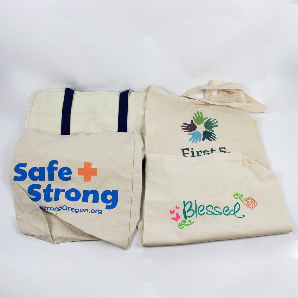 Mixed Lot of 4 Beige Canvas Tote Bags Various Sizes