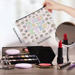 WCGXKO Novelty Optometry Gift I’m Here For The Eyes Zipper Pouch Makeup Beige