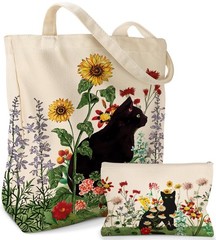 Aesthetic 2 Set Canvas Tote Bag – with Cosmetic Makeup Zipper Pouch Bag for W…