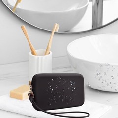 Silicone Small Makeup Pouch for Travel, Toiletry Bag Cute Black