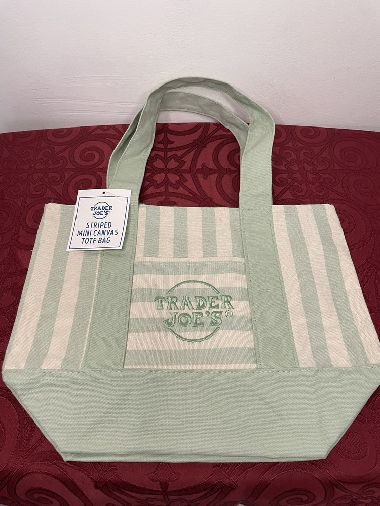 Trader Joe’s Mini Pastel Stripe Canvas Tote Bag Green Mint Limited Edition