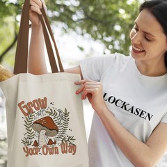 Mushroom Tote Bag – Cute Mushroom Gifts for Women, Book Tote Bag with Pocket,…