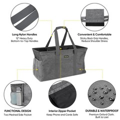 BALEINE Extra Large Utility Tote Bag with Wire Frame for Storage (Gray, 22”x12′