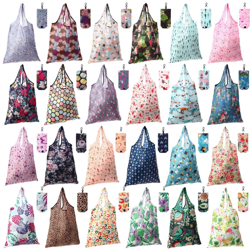 24 PCS Foldable Reusable Shopping Grocery Bag Recycle Travel Pocket Tote Bulk
