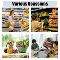 4 Pack Foldable Reusable Shopping Bags – Oxford Cloth Grocery Bags, Machine W…