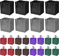 JERIA 24-Pack Reusable Grocery Bags，Large Washable Foldable Shopping Bags，Heavy