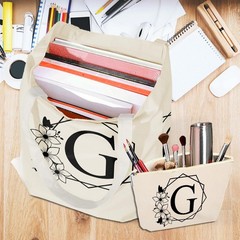 Canvas Tote Bag Makeup Cosmetic Personalized Letter G 1085