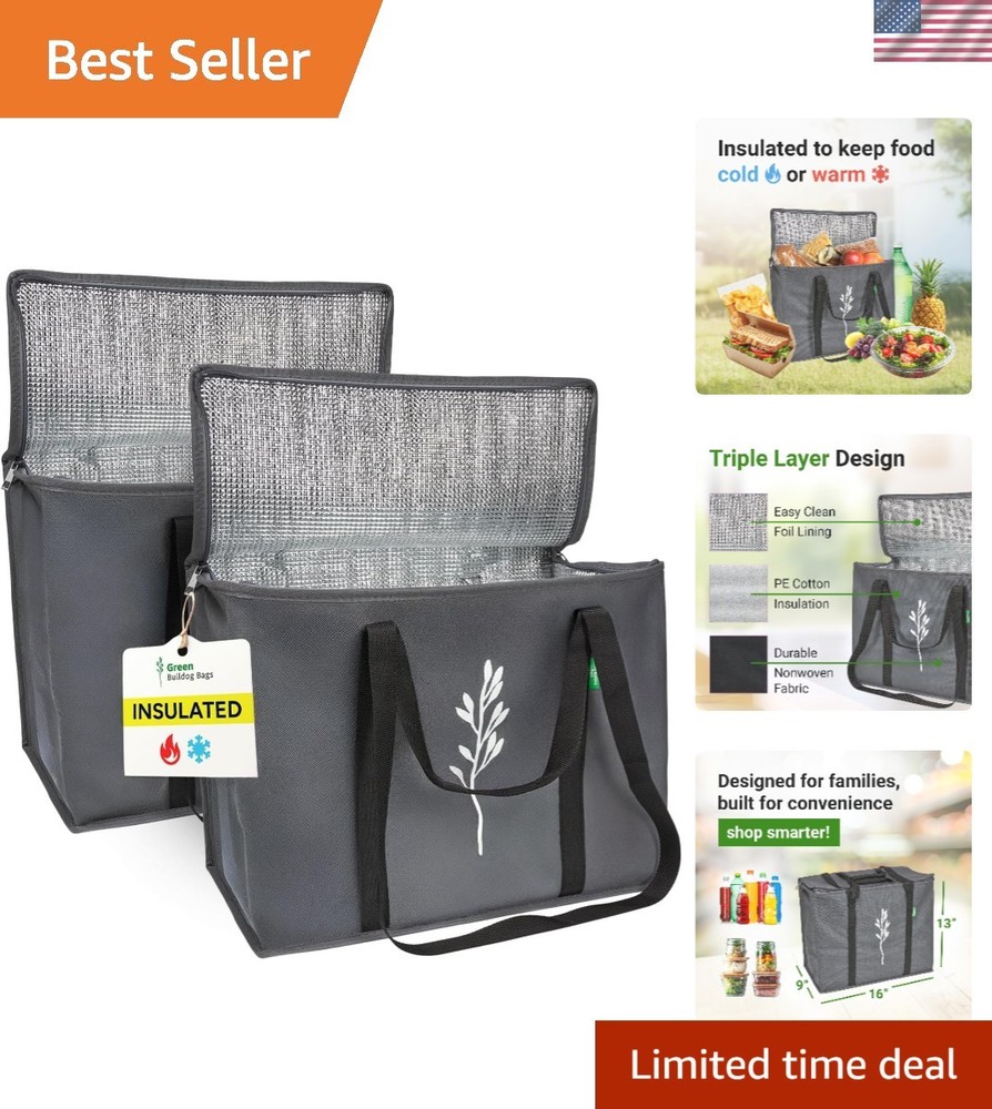 Durable 2-Pack Gray Insulated Grocery Bags – Eco-Friendly & Versatile 9 Gallon