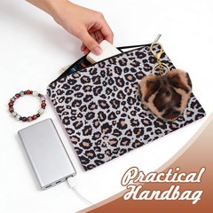 Vintage Leopard Print Cosmetic Bag for Purse Makeup Bags Fuzzy multicolor