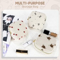 Playexen Corduroy Small Makeup Bag, Mini Strawberry-Beige, Strawberry