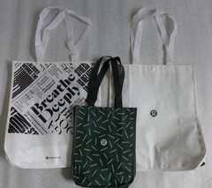 Lululemon lot of 3 Reusable Shopping Tote Bags Small Large White Black Green