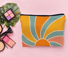 Lacosu Boho Makeup Bag, Vintage Groovy Sunshine Cosmetic Bags for Multicolor