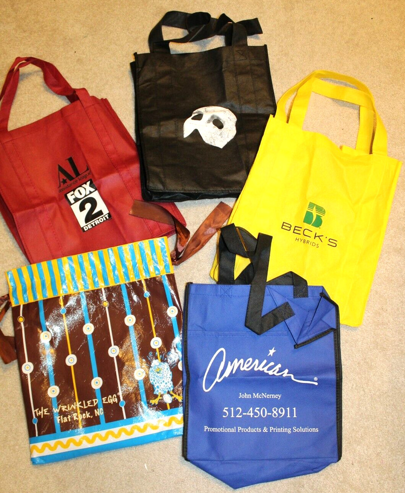 Lot of 5 recycled reusable canvas shopping handle tote bags approx 12x12x4 Lot R