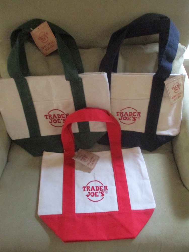 Trader Joe’s Mini Canvas Tote Bags Set of 3 Color: Red; Green & Black NWT