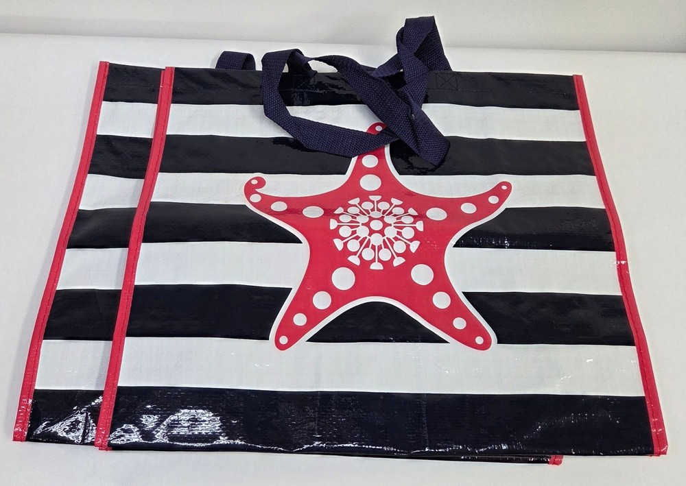 2 Tupperware Reusable Shopping Tote Bags 17.5x16x7.75 Starfish Nautical Beach