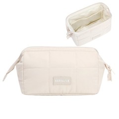 lllyan Travel Makeup Bag for Women Wide-Open Large Capacity Cosmetic Beige