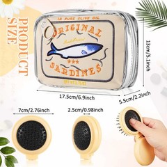 Reginary 2 Pcs Canned Sardines Makeup Bag and Mini Hair Brush with Beige