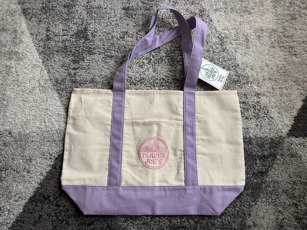 Trader Joe’s Large Canvas Tote Bag – Beige Purple Lavender