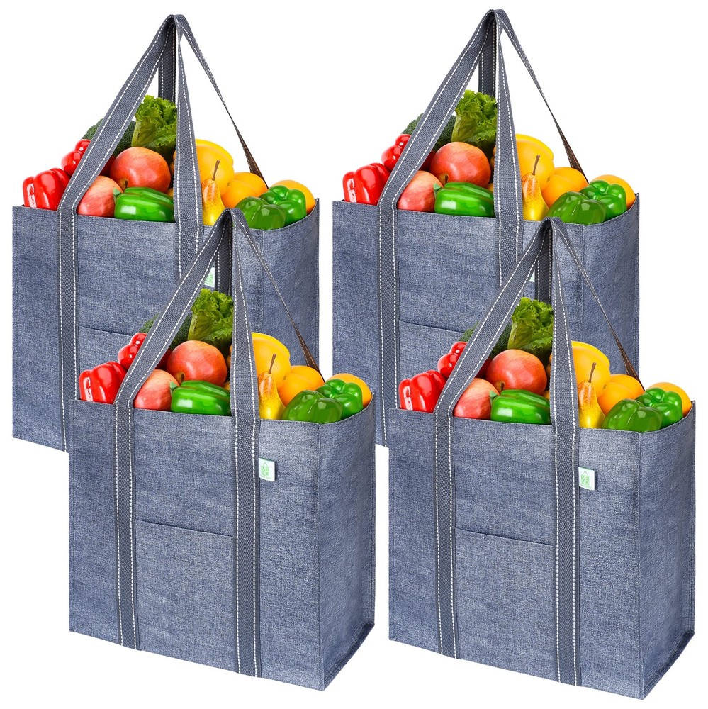 4 Pack Reusable Grocery Bags W/ Hard Bottom Heavyduty Shopping Bags For Shopping