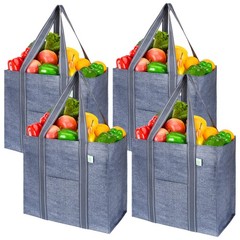 4 Pack Reusable Grocery Bags W/ Hard Bottom Heavyduty Shopping Bags For Shopping