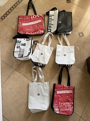 Lululemon Reusable Shopping Tote Bag Small/Large Black White Gray Red Lot Of 7