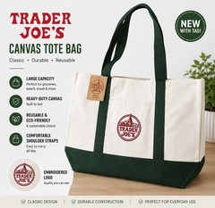 Authentic Trader Joe’s Canvas Tote Bag Reusable Shopping Grocery Bag Green NEW